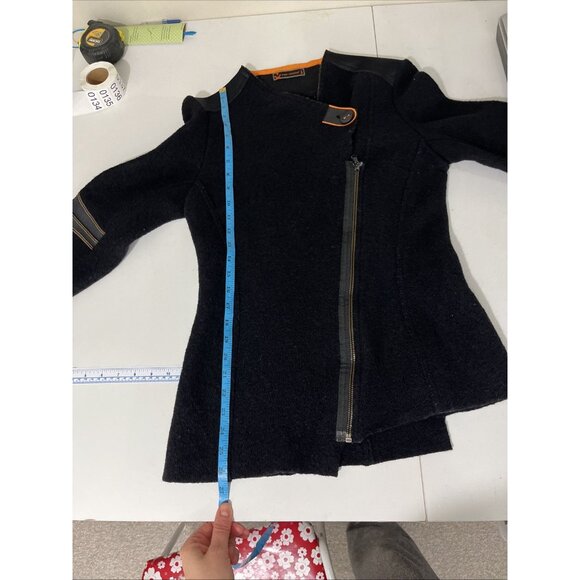 Cop Copine Boiled Wool Black Artsy Asymmetrical Jacket Womens Size XS - Picture 10 of 11